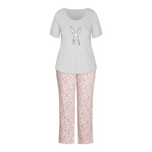 EVANS Snuggle Floral Long Pants Bunny Easter Rabbit Pajama PJ Set Gray
